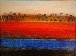 Banner Farm 14.5X18.75 oil and collage signed