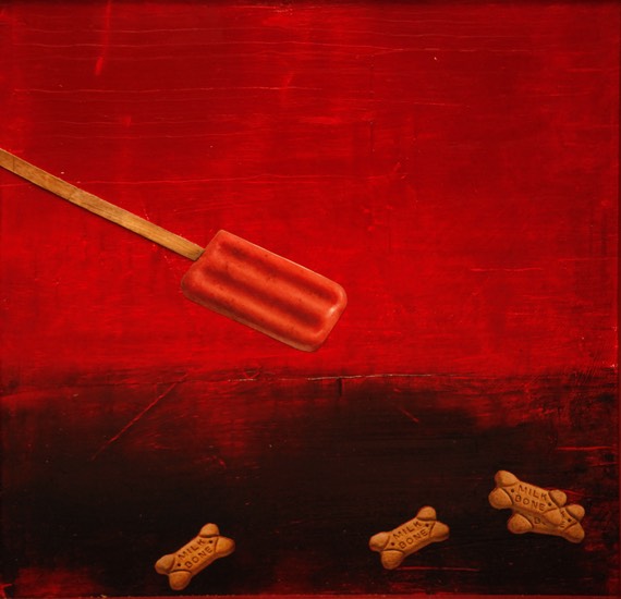 milk Bone 16X16 oil and collage on plywood 2014 