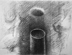 Two Nudes and Guns charcoal drawing 